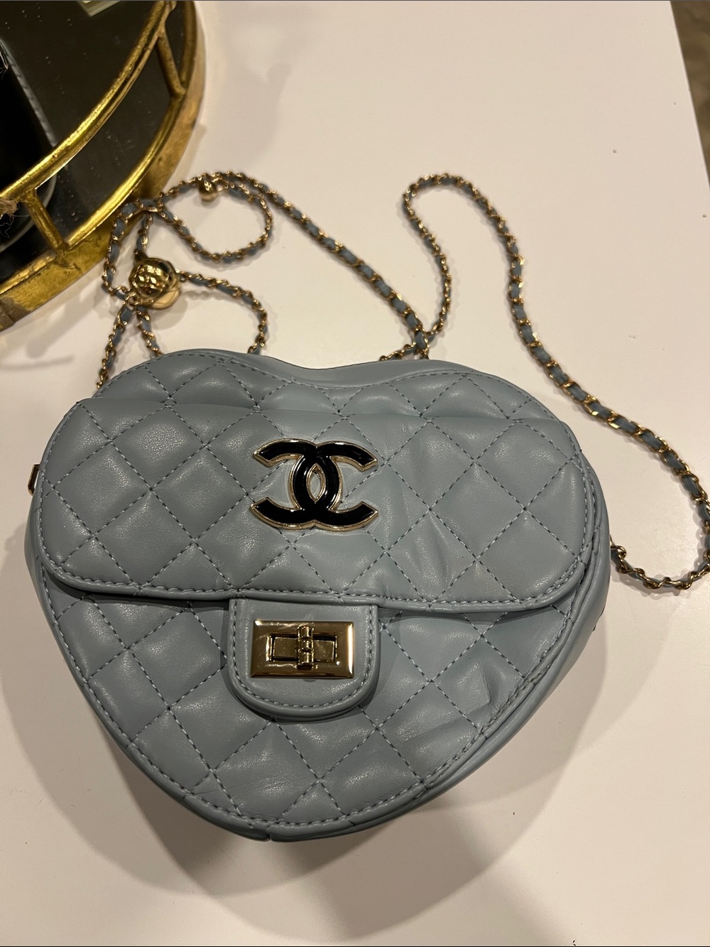 CC Quilted Heart Crossbody Bag in Light Blue